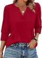 WIHOLL 3/4 Length Sleeve Womens Tops with Button Cuffs Dressy Casual V Neck Summer Outfits Early Fall Fashion Spring Clothes