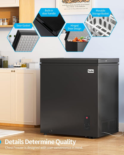 TABU 3.5 Cubic Feet Chest Freezer, Compact Deep Freezer, Black