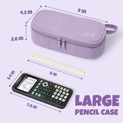 SUNEE Cute Pencil Case, Soft Corduroy Large Capacity Pencil Pouch, Aesthetic Zipper Pencil Bag, Big Storage Pen Organizer for Stationery, Pencil Box Back to School Supplies for Teen Girls Boys, Beige