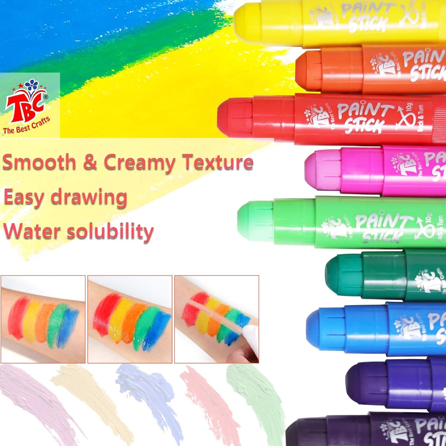 TBC The Best Crafts Paint Sticks for Kids Ages 2-8, 12 Classic Colors