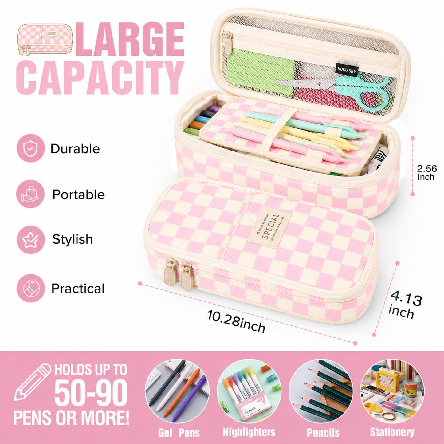 PUPTILY Pencil Case, Large Capacity Aesthetic Pencil Cases with Durable Zipper, Big Stationery Pencil Pouch for Women & Men, Adults Portable Storage Organizer Bag for College, Office, Travel (Green)