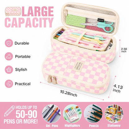PUPTILY Pencil Case, Large Capacity Aesthetic Pencil Cases with Durable Zipper, Big Stationery Pencil Pouch for Women & Men, Adults Portable Storage Organizer Bag for College, Office, Travel (Green)
