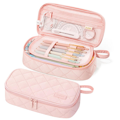 SUNEE Cute Pencil Case, Soft Corduroy Large Capacity Pencil Pouch, Aesthetic Zipper Pencil Bag, Big Storage Pen Organizer for Stationery, Pencil Box Back to School Supplies for Teen Girls Boys, Beige