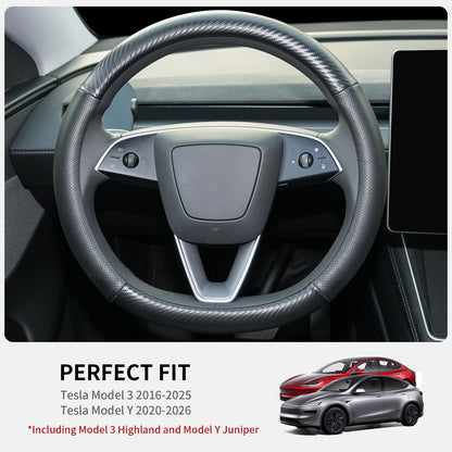 Uxcer Nappa Leather Steering Wheel Cover Compatible with Tesla Model 3/Y 2016-2025 2026 Juniper/Highland, Non-Slip Breathable Tesla Model 3/Y Steering Wheel Protector, White