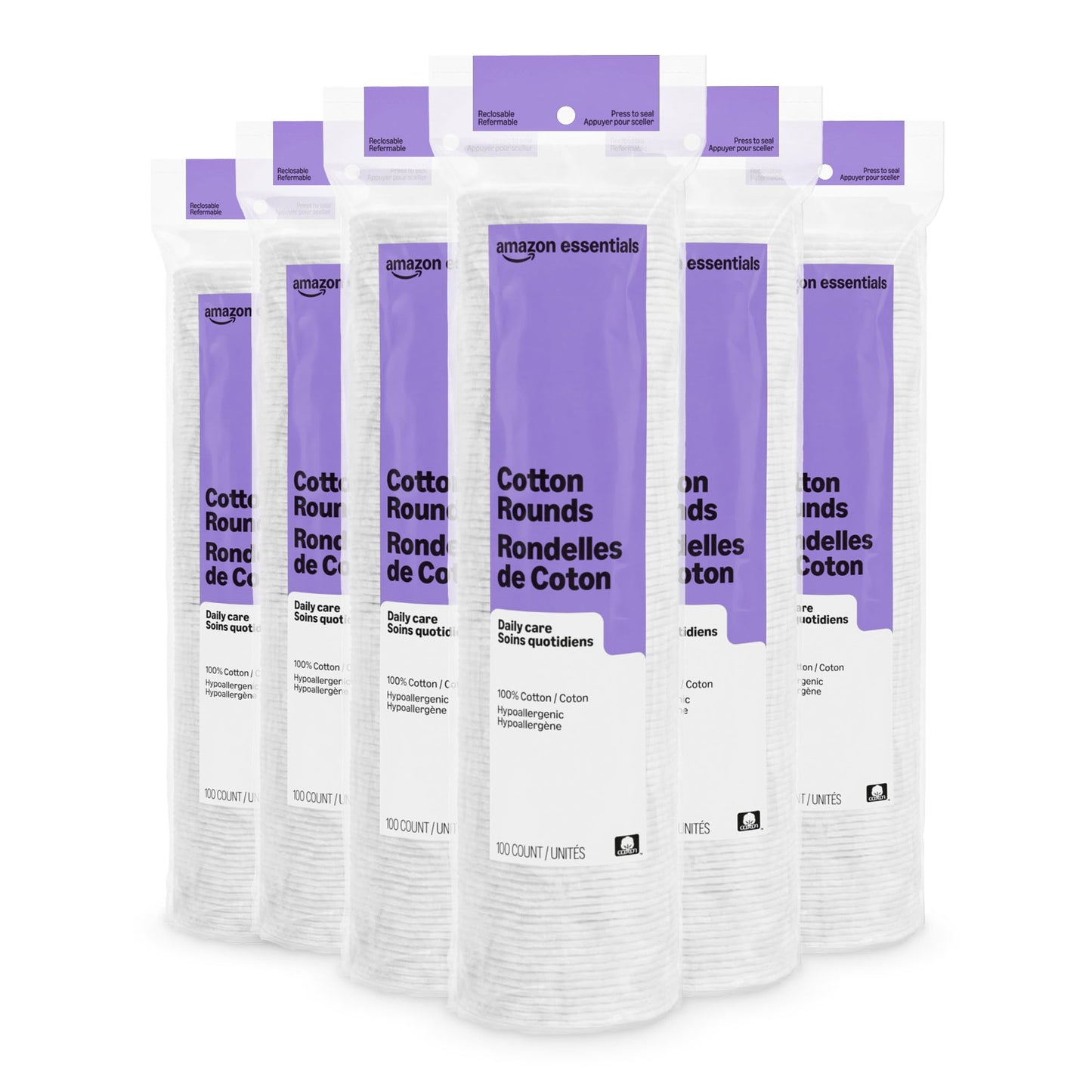 Amazon Basics Hypoallergenic Cotton Rounds for Makeup Removal and Skincare, 100 Count, 1 Pack