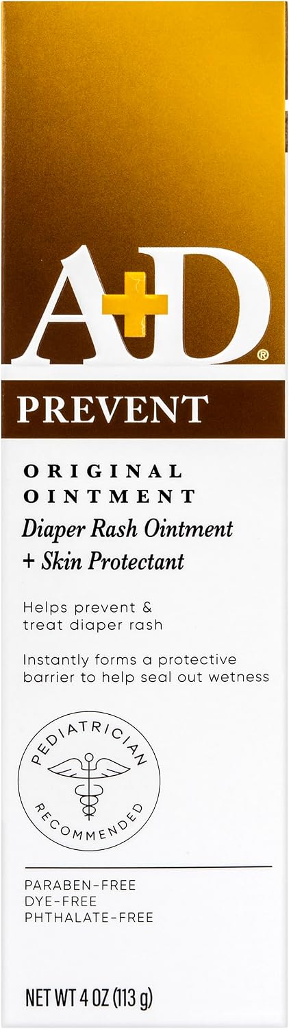 A+D Original Diaper Rash Ointment Prevents & Treats Diaper Rash, Moisturizing Skin Protectant with Vitamins A & D, Healing Skin Ointment for Dry and Cracked Skin 4oz