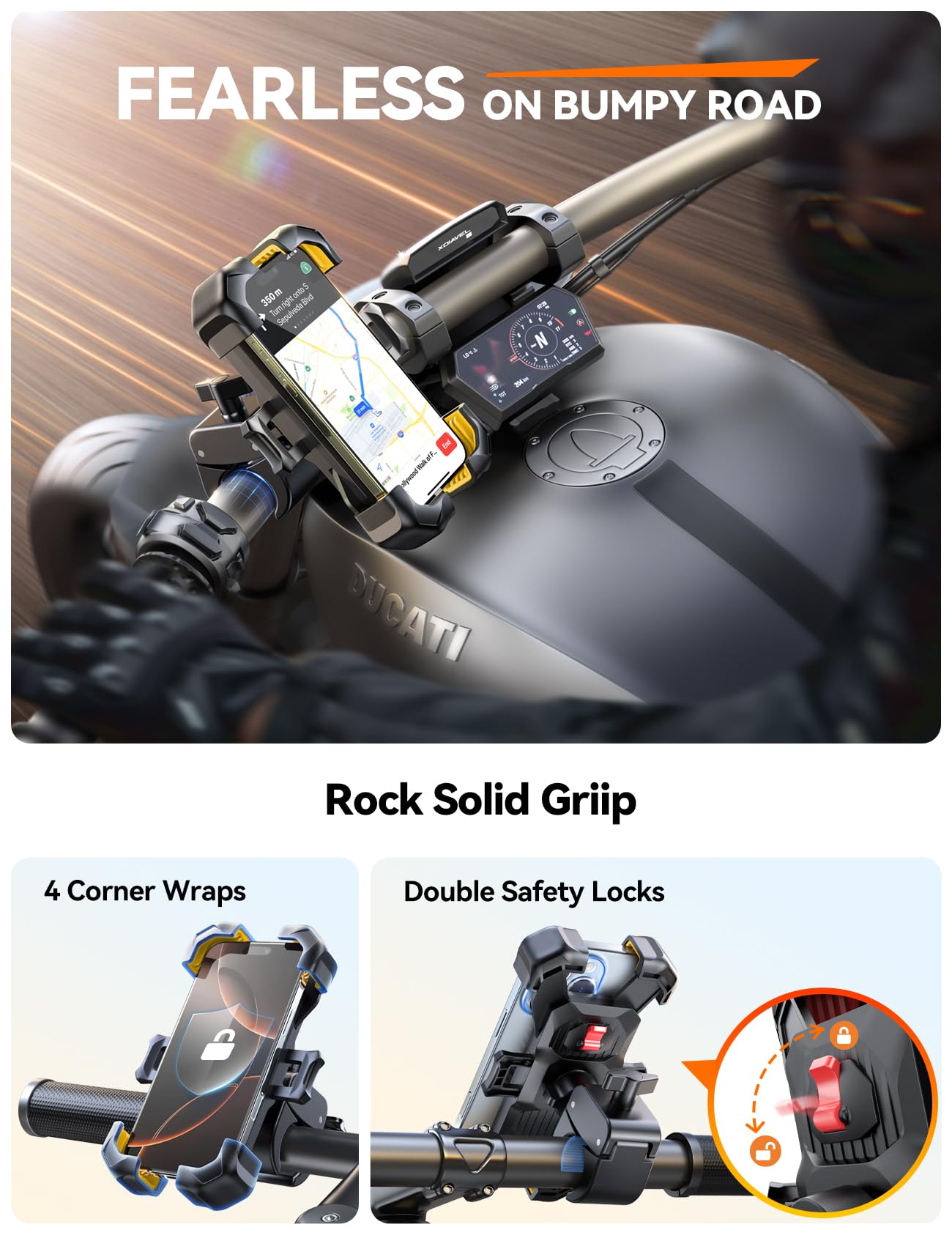 JOYROOM Motorcycle Phone Mount, [1s Auto Lock][100mph Military Anti-Shake] Bike Phone Holder for Bicycle, [10s Quick Install] Handlebar Phone Mount, Compatible with iPhone, Samsung, All Cell Phone