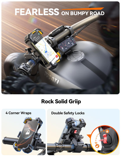 JOYROOM Motorcycle Phone Mount, [1s Auto Lock][100mph Military Anti-Shake] Bike Phone Holder for Bicycle, [10s Quick Install] Handlebar Phone Mount, Compatible with iPhone, Samsung, All Cell Phone