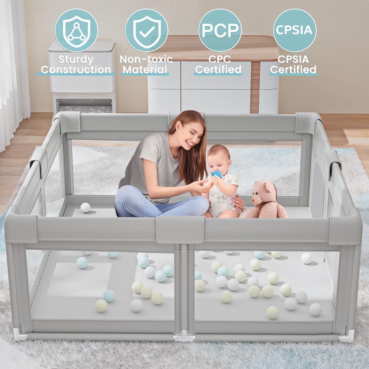 Hiaksedt Baby Playpen 50x50 Inch, Play Pens for Babies and Toddlers