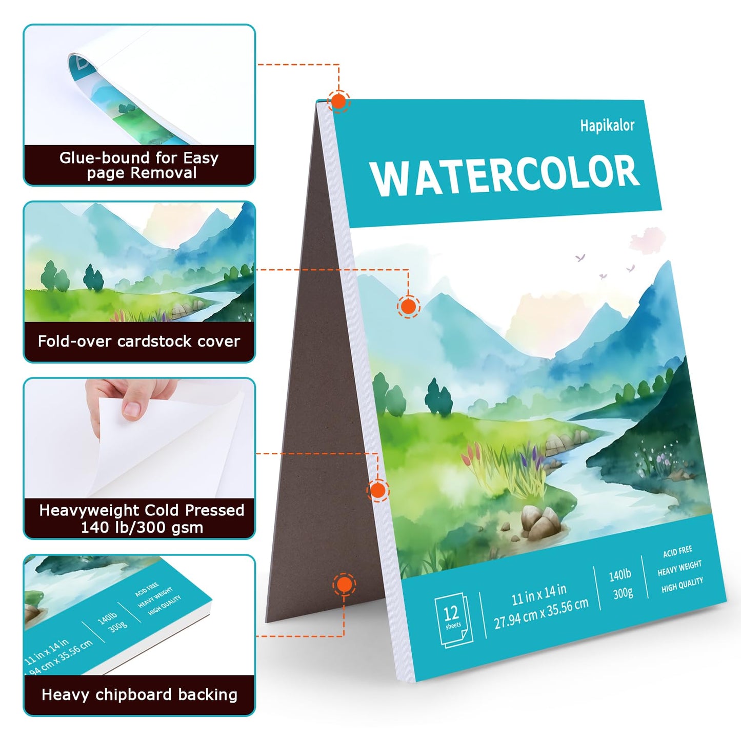 Hapikalor Watercolor Paper Pad, 9"x12" Water Color Paper, 140lb/300gsm Teal