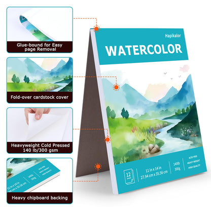 Hapikalor Watercolor Paper Pad, 9"x12" Water Color Paper, 140lb/300gsm Teal