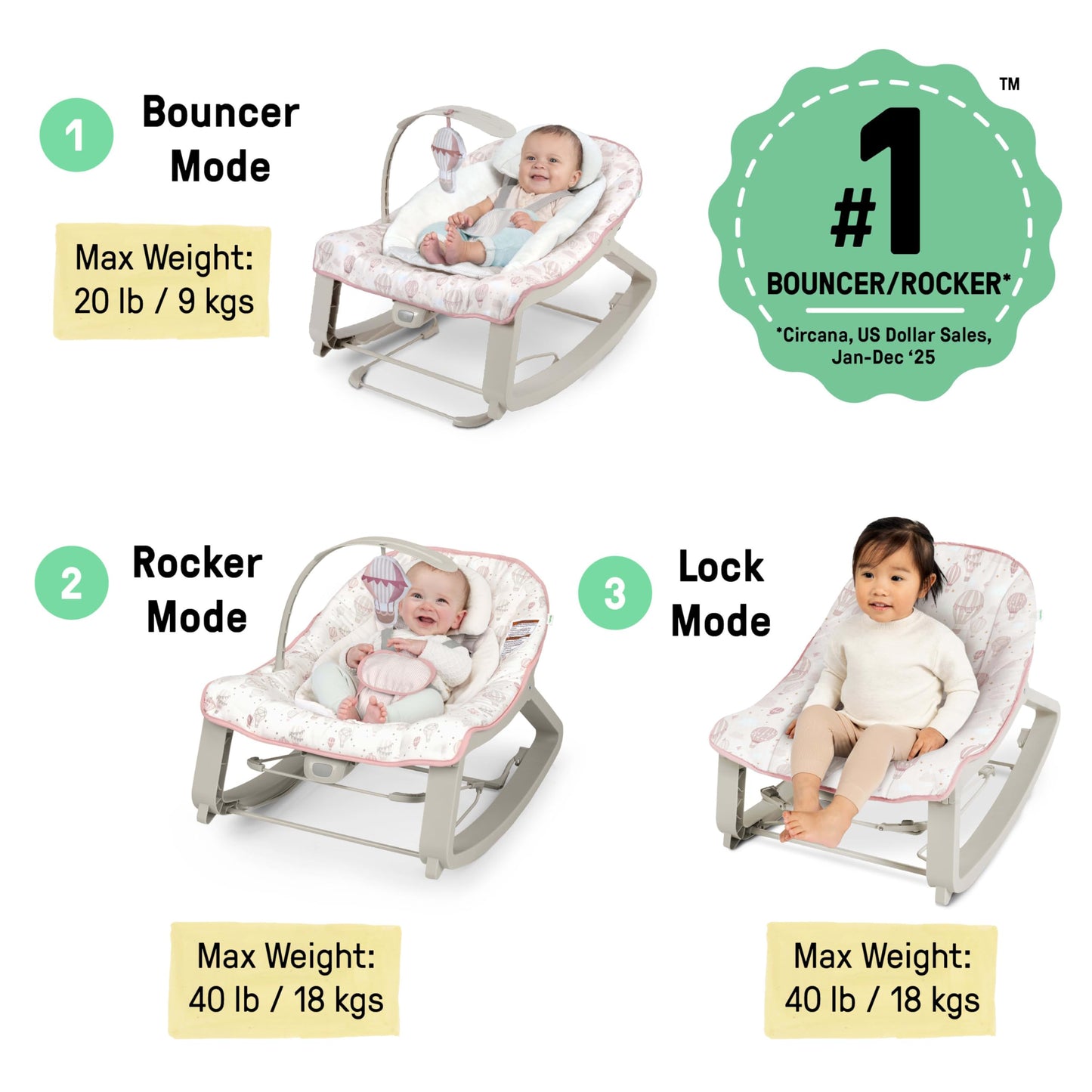 Ingenuity Keep Cozy 3-in-1 Grow with Me Vibrating Baby Bouncer, Seat & Infant to Toddler Rocker, Vibrations & -Toy Bar, 0-30 Months Up to 40 lbs (Weaver)