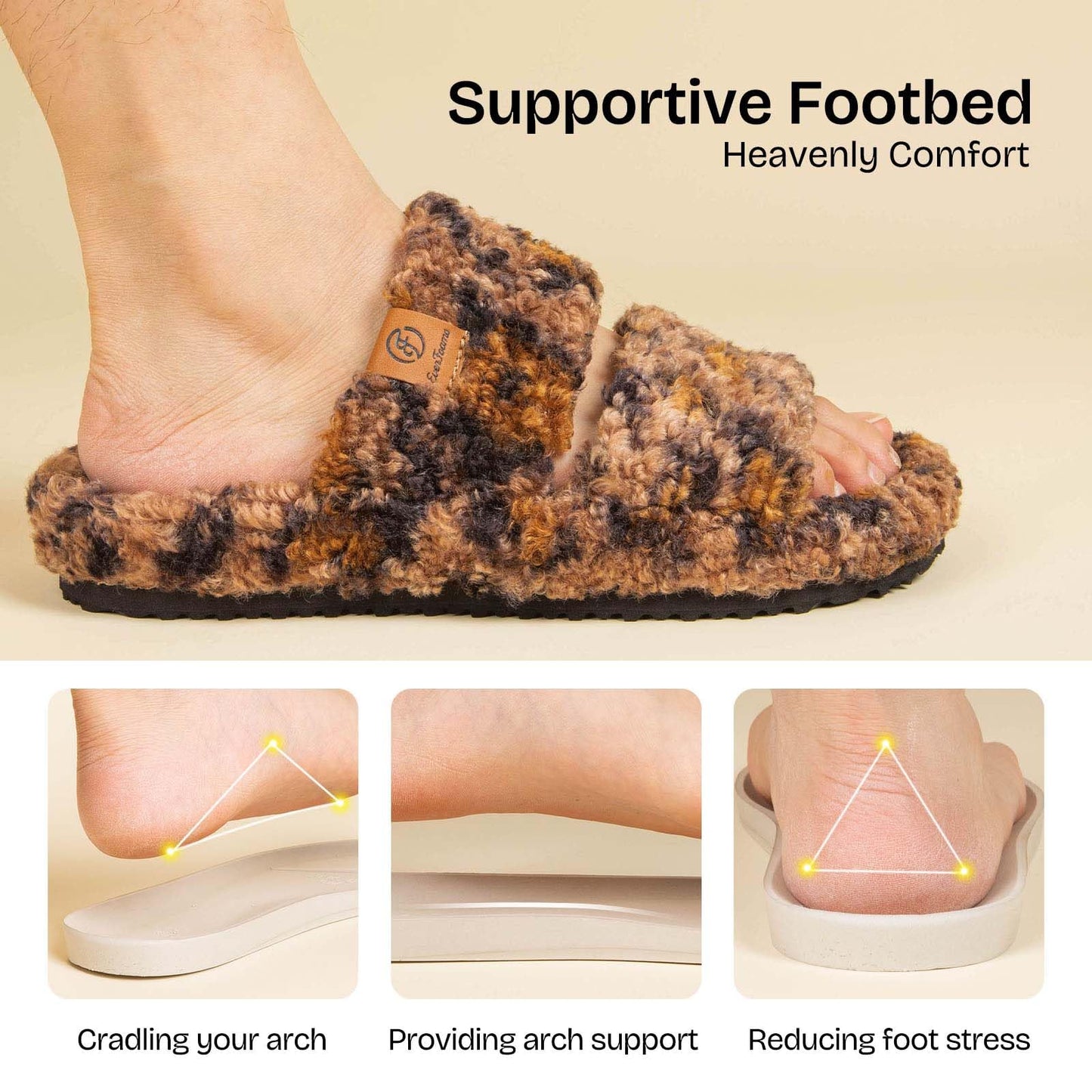EverFoams Womens Fuzzy Open-toe Slippers Memory Foam Indoor House Shoes