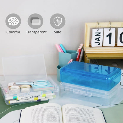 Double Layer Plastic Clear Hard Colored Pencil Box Case Pen Crayon Box
