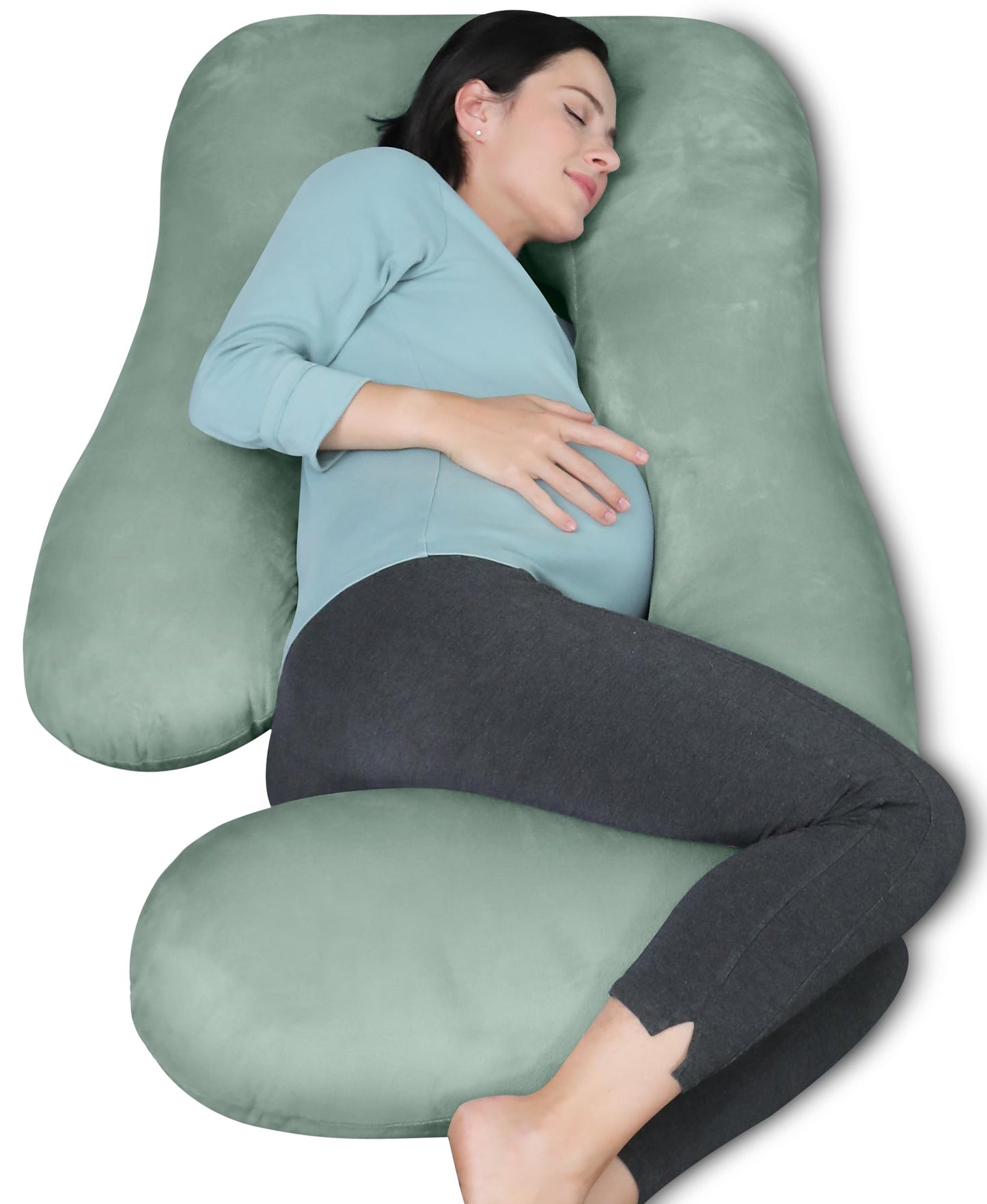MOON PARK Pregnancy Pillows for Sleeping - U Shaped Full Body Maternity Pillow with Removable Cover - Support for Back, Legs, Belly, HIPS - 65 Inch - Aquamarine
