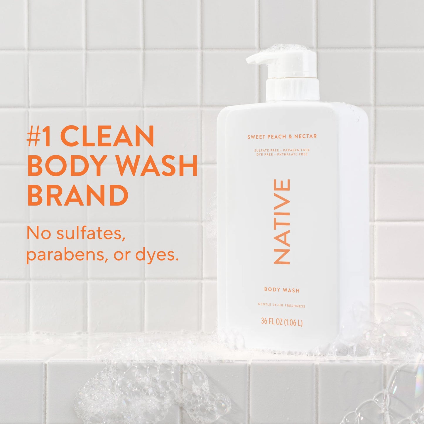 Native Clean Body Wash, Gentle & pH-balanced for Sensitive Skin, 24-Hr Freshness for Women & Men, Vegan & Cruelty-Free, Free of Sulfates, Parabens & Phthalates, Sandalwood & Shea Butter, 36 oz