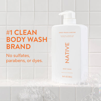 Native Clean Body Wash, Gentle & pH-balanced for Sensitive Skin, 24-Hr Freshness for Women & Men, Vegan & Cruelty-Free, Free of Sulfates, Parabens & Phthalates, Sandalwood & Shea Butter, 36 oz