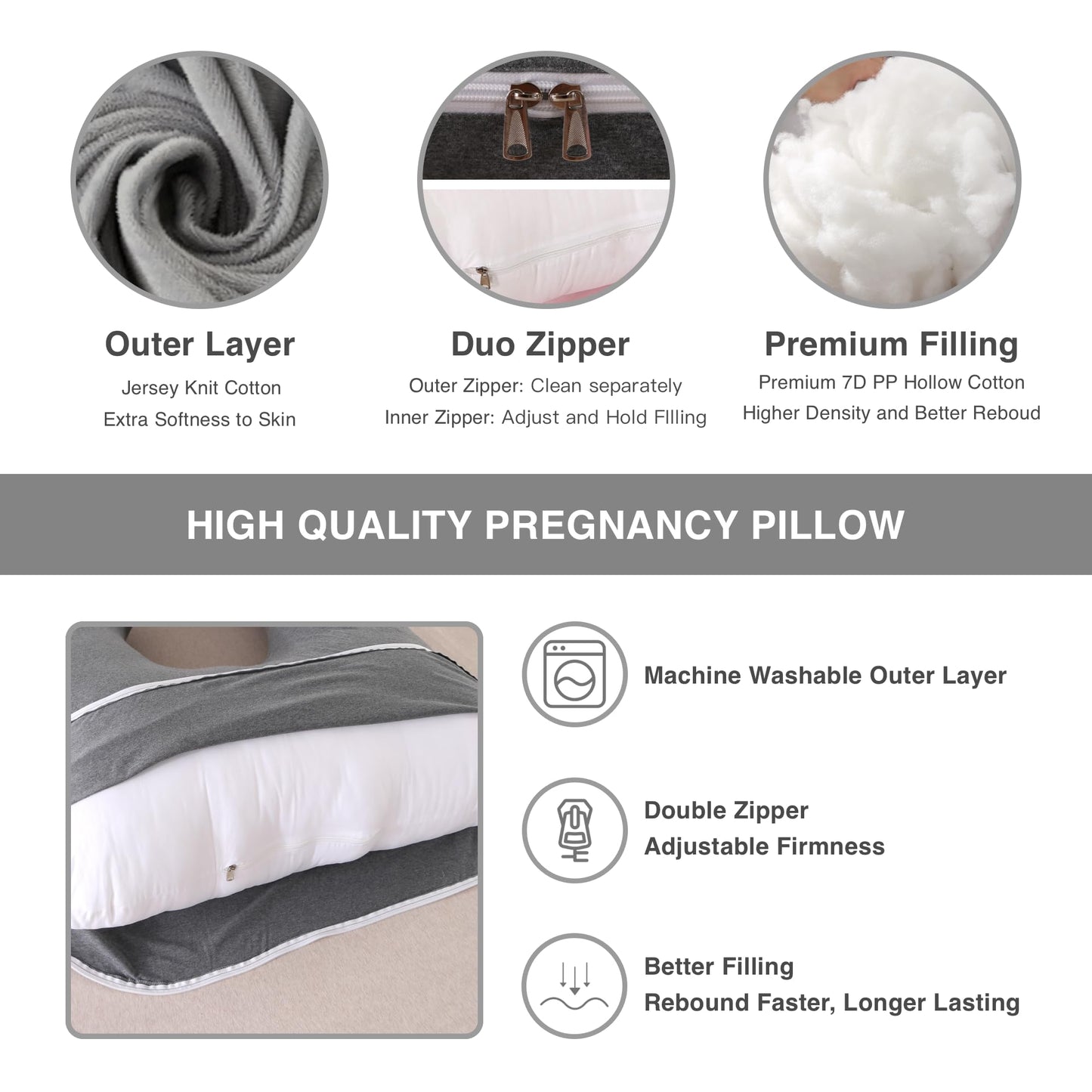 ALLOPERA Pregnancy Pillow, Full Body Maternity Pillow 57 inch, with Removable Washable Cover - Sleep Support for Legs, Back, Neck, Shoulder, HIPS, Belly, Velvet Cover-Grey-Dark Blue