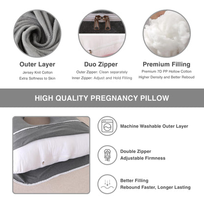 ALLOPERA Pregnancy Pillow, Full Body Maternity Pillow 57 inch, with Removable Washable Cover - Sleep Support for Legs, Back, Neck, Shoulder, HIPS, Belly, Velvet Cover-Grey-Dark Blue