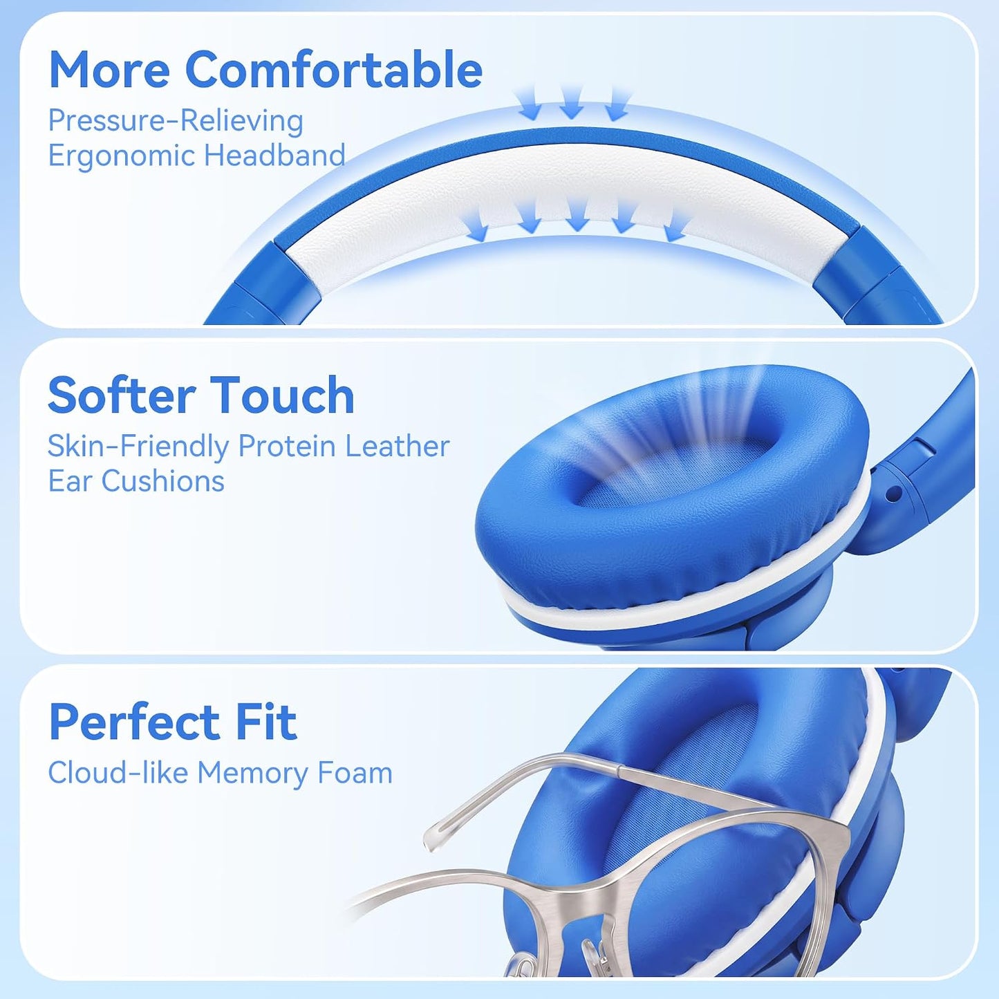 Wired Headphones with Mic, 3.5mm Headphones Volume Control for School Blue
