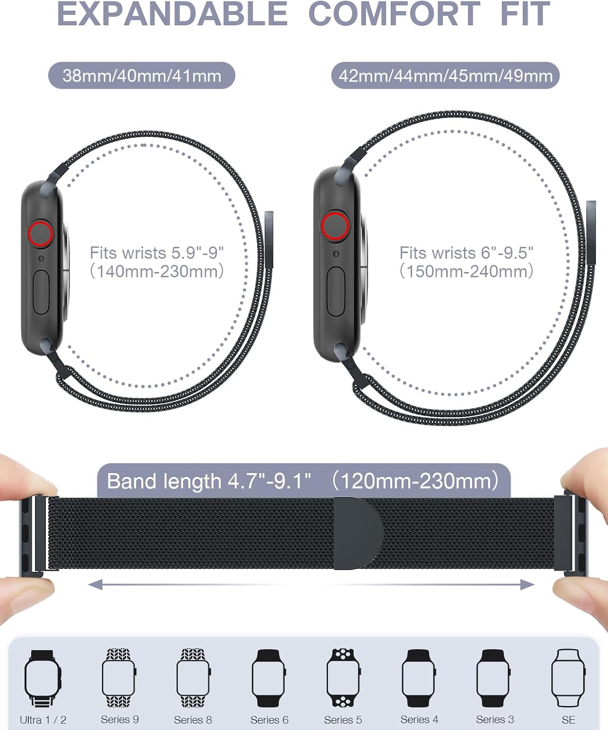 Original Milanese Loop Compatible with Apple Watch Bands for Women & Men