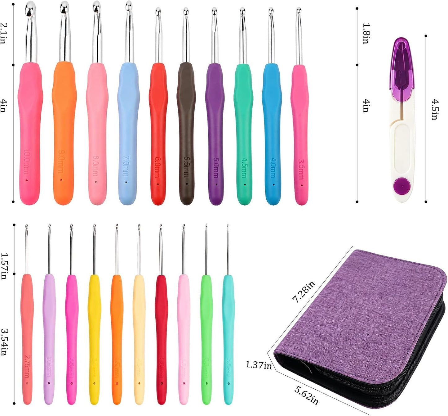 Yarniss Crochet Hooks,14 Size Ergonomic Crochet Hooks Set 2mm(B)-10mm(N)