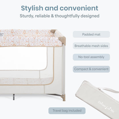 Dream On Me Zodiak Portable Playard, Compact for Travel, Carry Bag, Gray & Pink