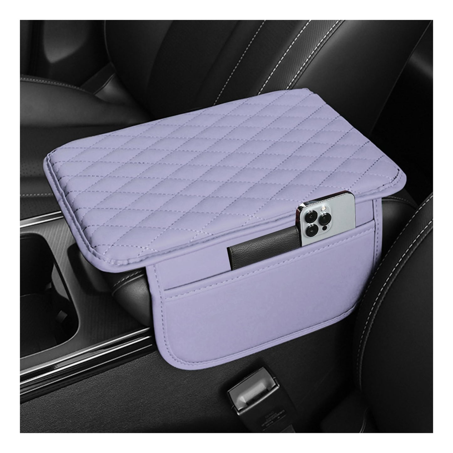 Stacool Upgraded Car Center Console Cover,Microfiber Leather Car Armrest Cover Cushion with 2 Storage Bags,Universal Car Armrest Storage Box (Black)