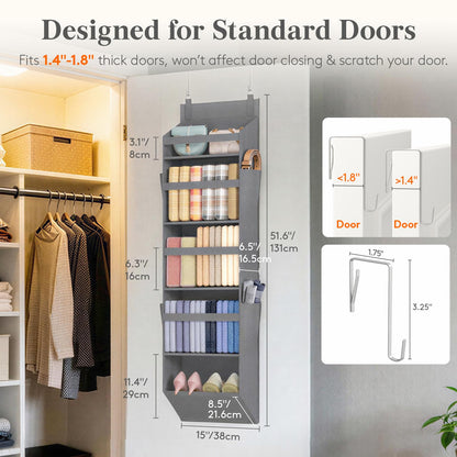 Lifewit 1 Pack Over the Door Organizer, 5 Section Hanging Storage, Beige