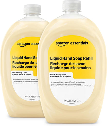 Amazon Basics Liquid Hand Soap Refill, Milk and Honey Scent, Triclosan-Free, pH Balanced, Dermatologist Tested, 50 Fluid Ounces, 2-Pack (Previously Solimo)