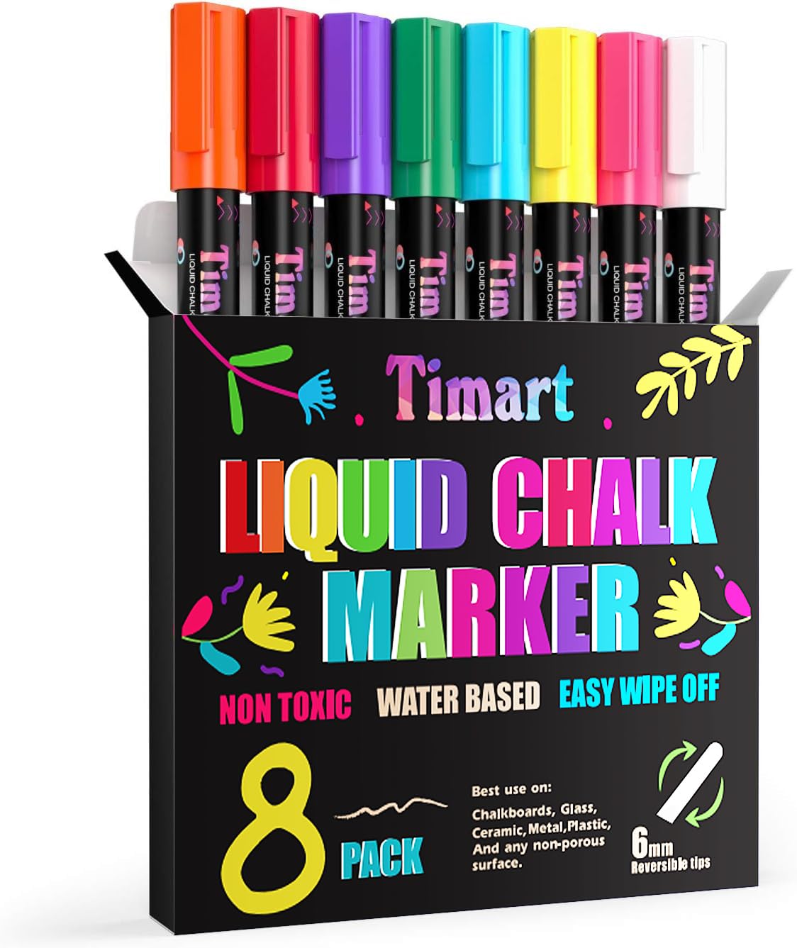 Timart Fine Tip Chalk Markers, Liquid Chalk Pens-8 Pack, 1mm Point
