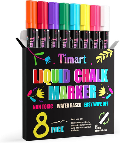 Timart Fine Tip Chalk Markers, Liquid Chalk Pens-8 Pack, 1mm Point
