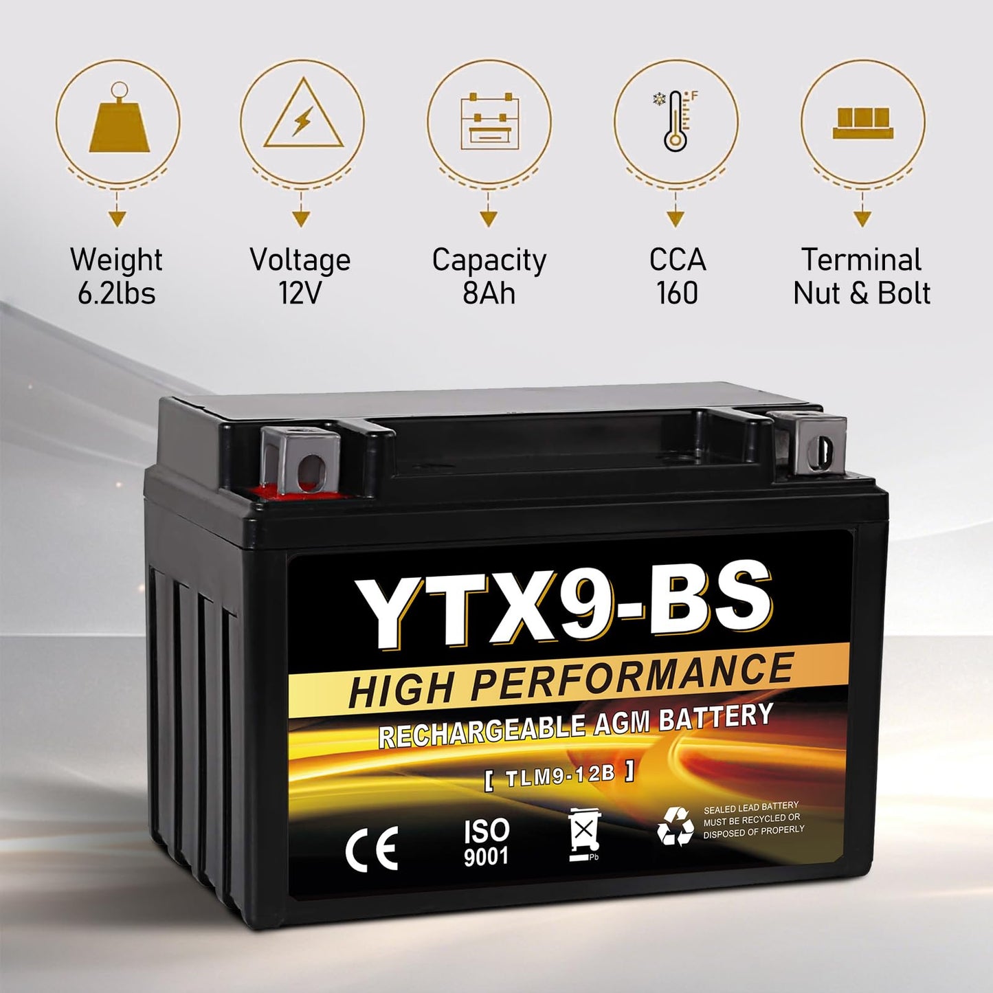 YTX14AH-BS 12V 12Ah Motorcycle Battery, 220CCA Rechargeable Maintenance Free Sealed AGM Battery, Powersport Replacement for ATV, UTV, Scooter