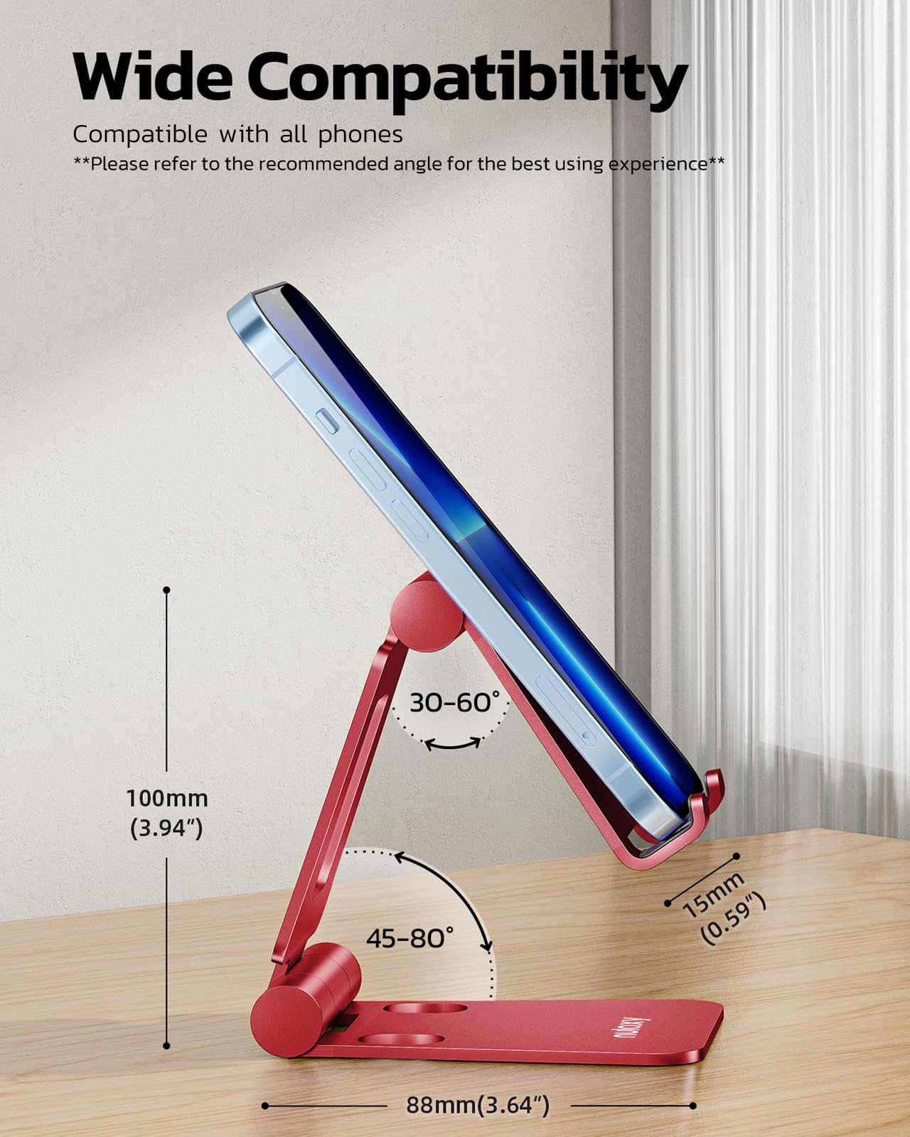Nulaxy Full Aluminum Dual Folding Cell Phone Stand for Desk, Black