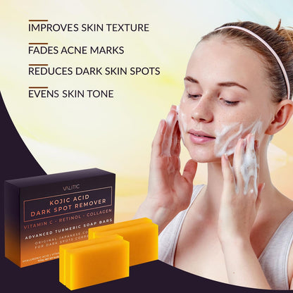 VALITIC Kojic Acid Dark Spot Remover Soap Bars, Turmeric Bar Soaps 2 Pack