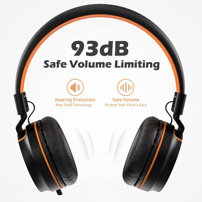 AILIHEN I35 Kids Headphones for School with Mic, 93dB Safe Volume, Orange