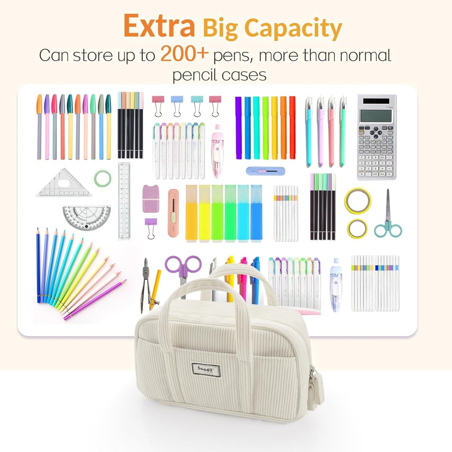 Sooez Large Pencil Case Pouch, Extra Big Pencil Bag with 5 Compartments