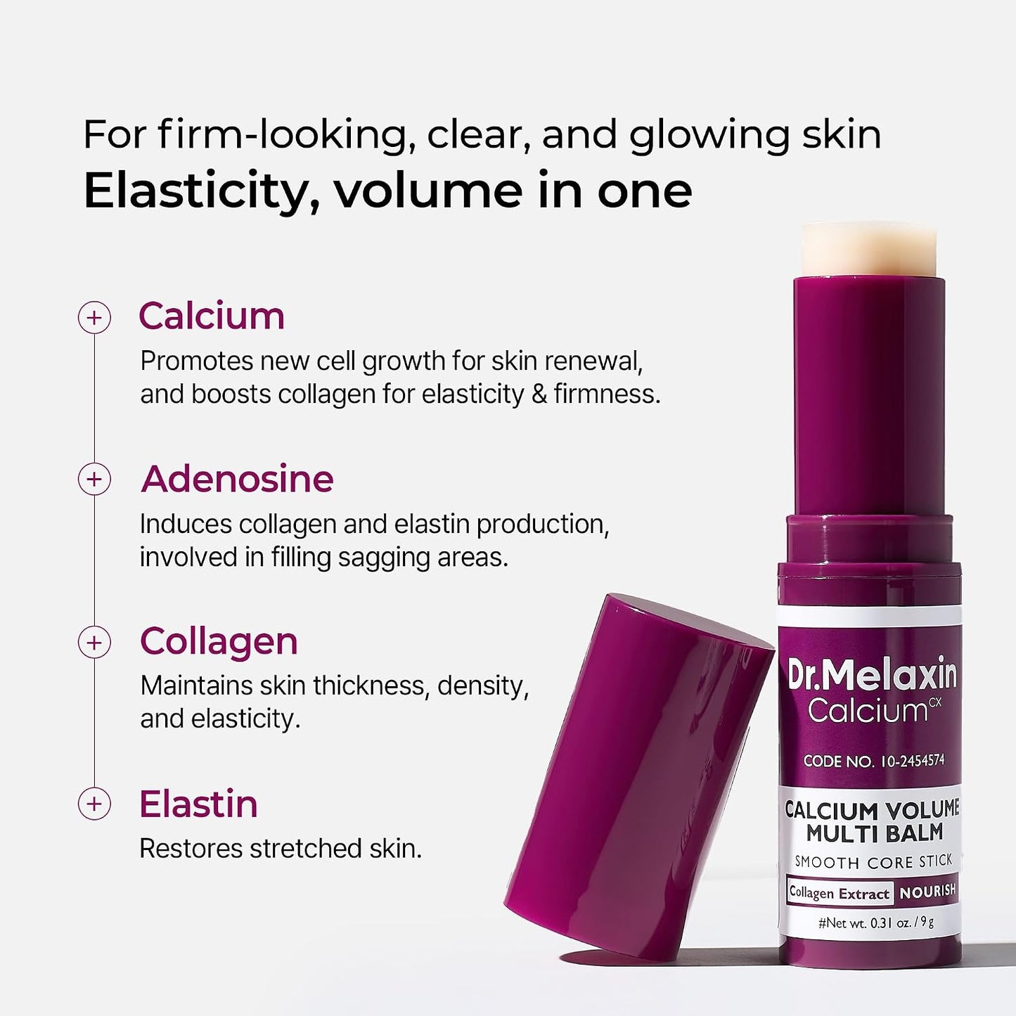 Dr.Melaxin Collagen Multi Balm Stick, Calcium & Adenosine Korean Wrinkle Stick for Eye, Neck & Face, Firming Collagen Stick, Under Eye Balm for Dark Circles & Depuffing, Korean Skin Care, 0.31 oz