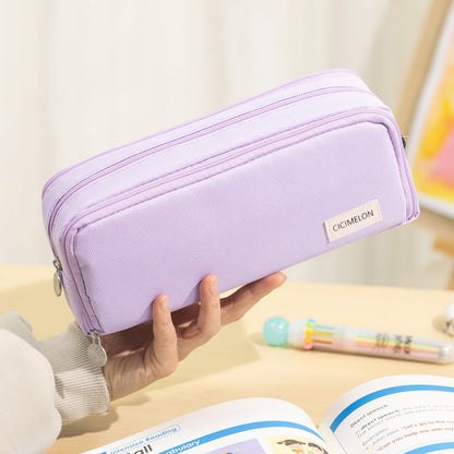 CICIMELON Large Capacity Pencil Case 3 Compartment Pouch Pen Bag for School Teen Girl Boy Men Women (Pink)
