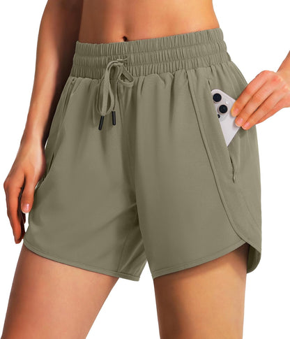 Ksmien Women's 5"/7" Athletic Running Shorts Quick Dry with Zipper Pockets