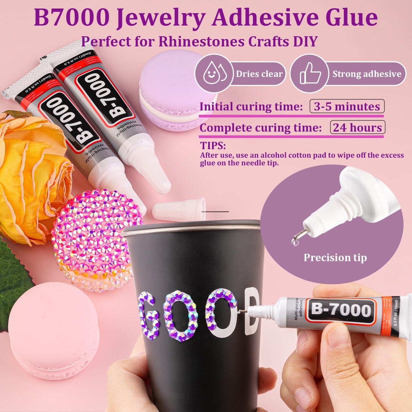 Rainbow Flatback Rhinestones for Crafting and 3PCS B7000 Glue (Set 1), 2 Boxes of 4500 PCS Resin Rhinestones Gems Charms for Bedazzling DIY Crafts Tumblers Shoes Fabric Clothing Nail Art