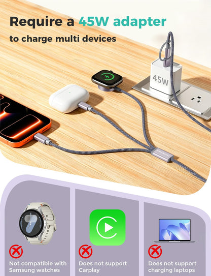 2026 Travel Essentials for Apple Watch Charger,Cruise Vacation Camping Essentials,iPhone Charger,Multi Charging Cable,3 in 2 Charging Docks for iWatch Series 11-2/Ultra,iPhone 17-12,Car