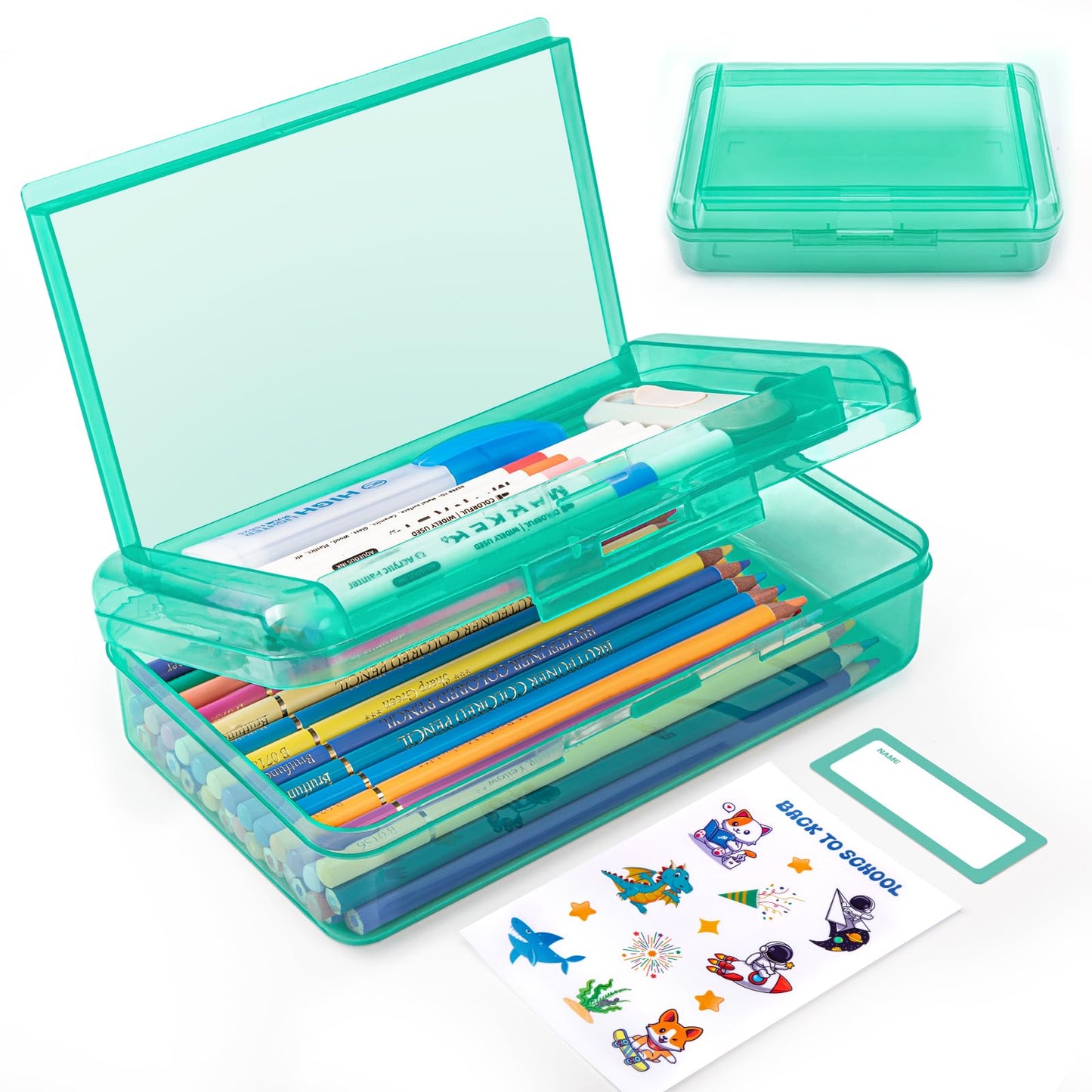 Double Layer Plastic Clear Hard Colored Pencil Box Case Pen Crayon Box