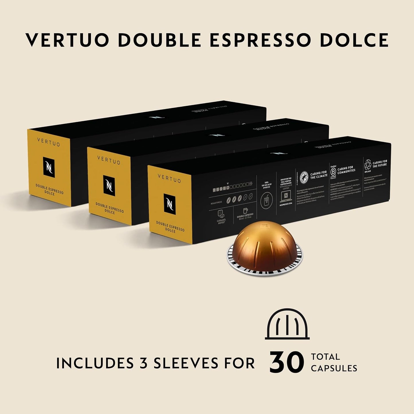 Nespresso Vertuo, Double Espresso Dolce, 30-Count Espresso Pods