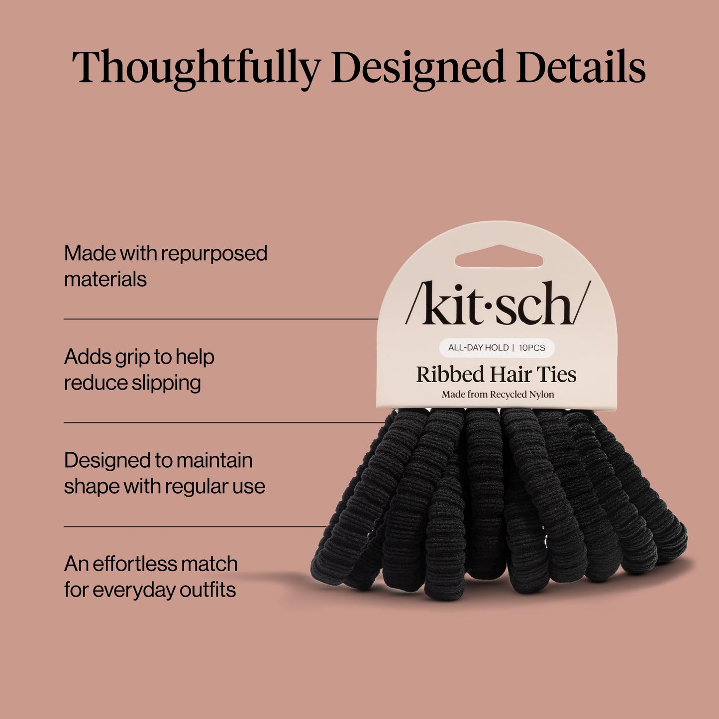 Kitsch Elastic Hair Ties No Damage | Stretchable Hair Bands - Neutral 12pcs
