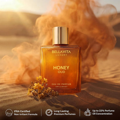 Bellavita Luxury Honey Oud Eau de Parfum | 100 ml (3.4 fl.oz.) | Perfume for Men and Women | Sweet Honey, Bergamot, Oud, and Amber Notes