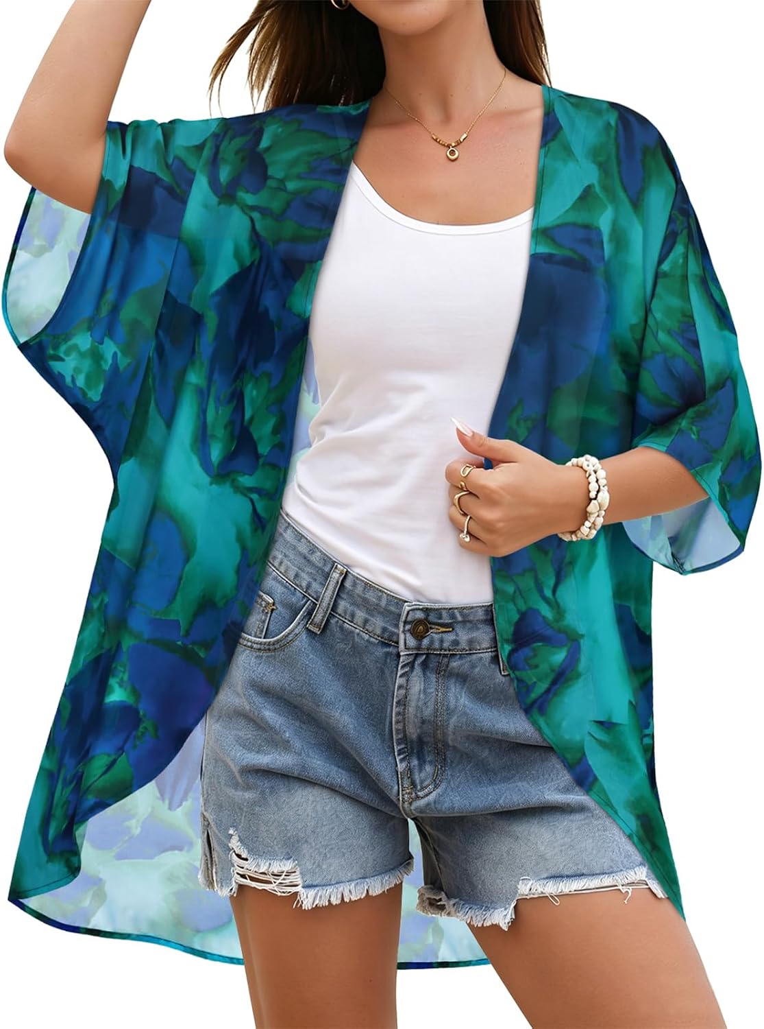 CHICGAL Womens Floral Kimono Cardigan Beach Cover Up Casual Summer Tops