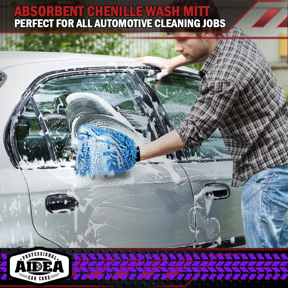 AIDEA Car Wash Mitt Microfiber, 4PK,Car Wash Brush, Green 8''X12''