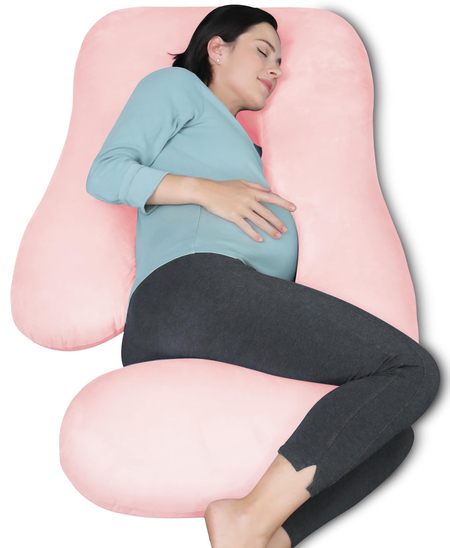 MOON PARK Pregnancy Pillows for Sleeping - U Shaped Full Body Maternity Pillow with Removable Cover - Support for Back, Legs, Belly, HIPS - 65 Inch - Aquamarine
