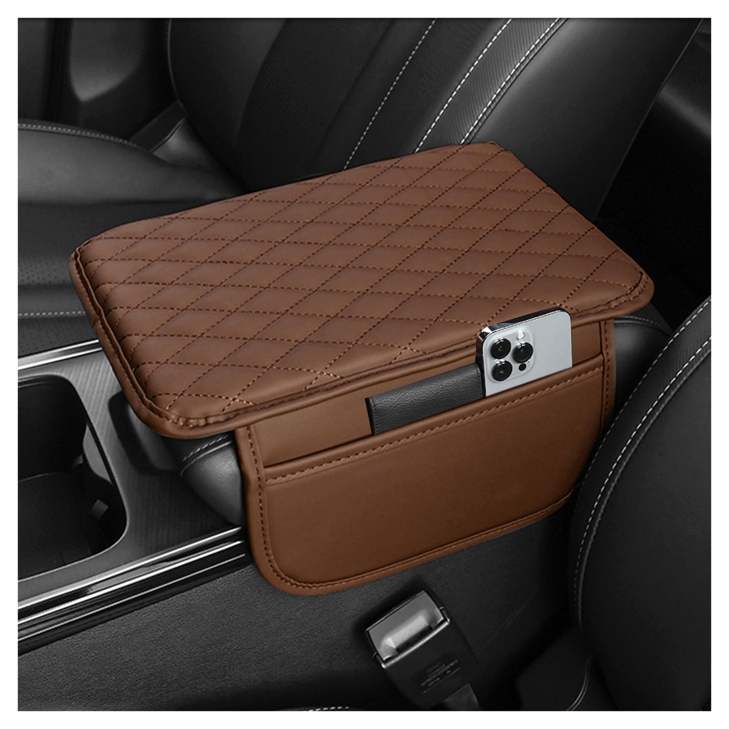 Stacool Upgraded Car Center Console Cover,Microfiber Leather Car Armrest Cover Cushion with 2 Storage Bags,Universal Car Armrest Storage Box (Black)